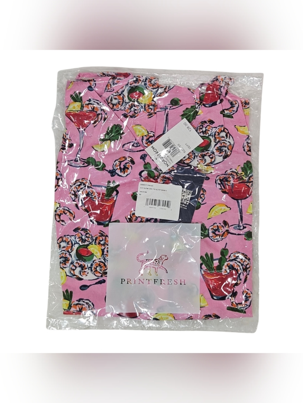 Printfresh Chemise Short Nightgown Shrimp Cocktail Eco Satin Parlor Pink